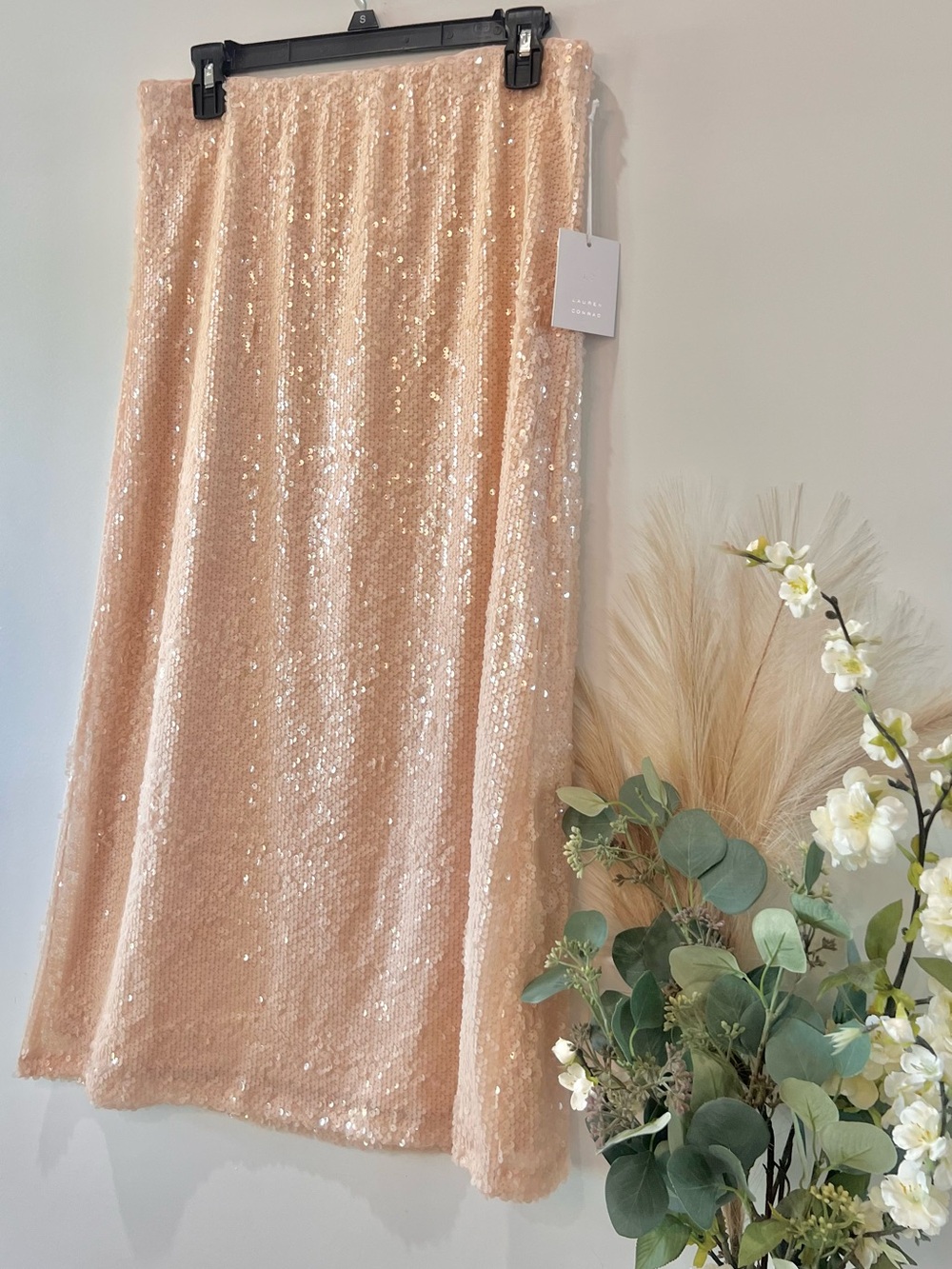 LC Lauren Conrad Cream Sequin Midi Skirt size Small